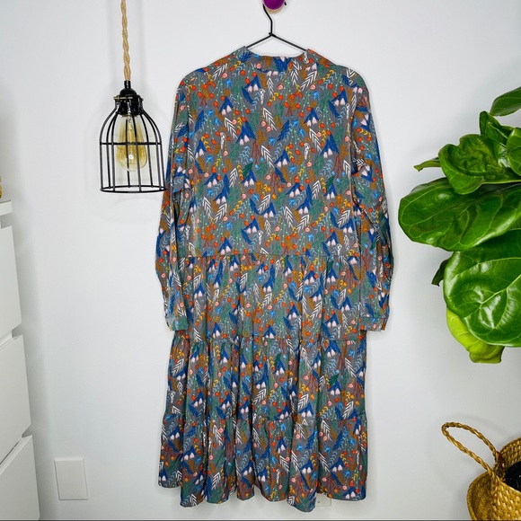 NWOT Bohemian Long-Sleeve Floral Midi Dress L - Picture 4 of 7